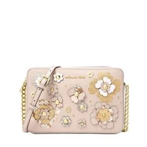 MK Jet Set Floral Embellished Leather Crossbody Bag